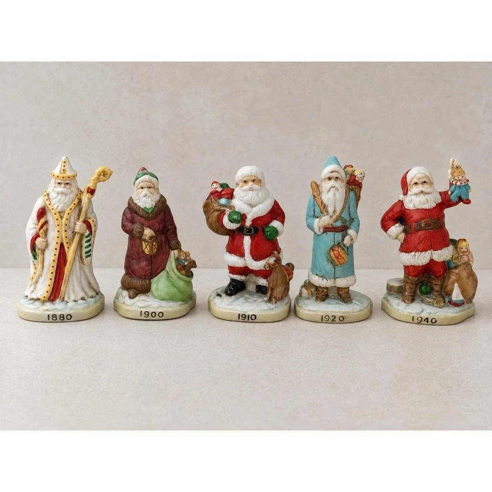 A Century of Santas Porcelain Figurines Set of 5 1880-1940 Vintage Christmas